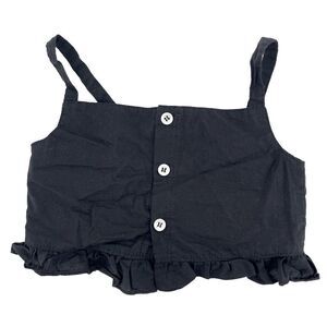 Girl’s Black Ruffle Trim Button Front Cotton Pullover Crop Top Size 5-7 (120 cm)